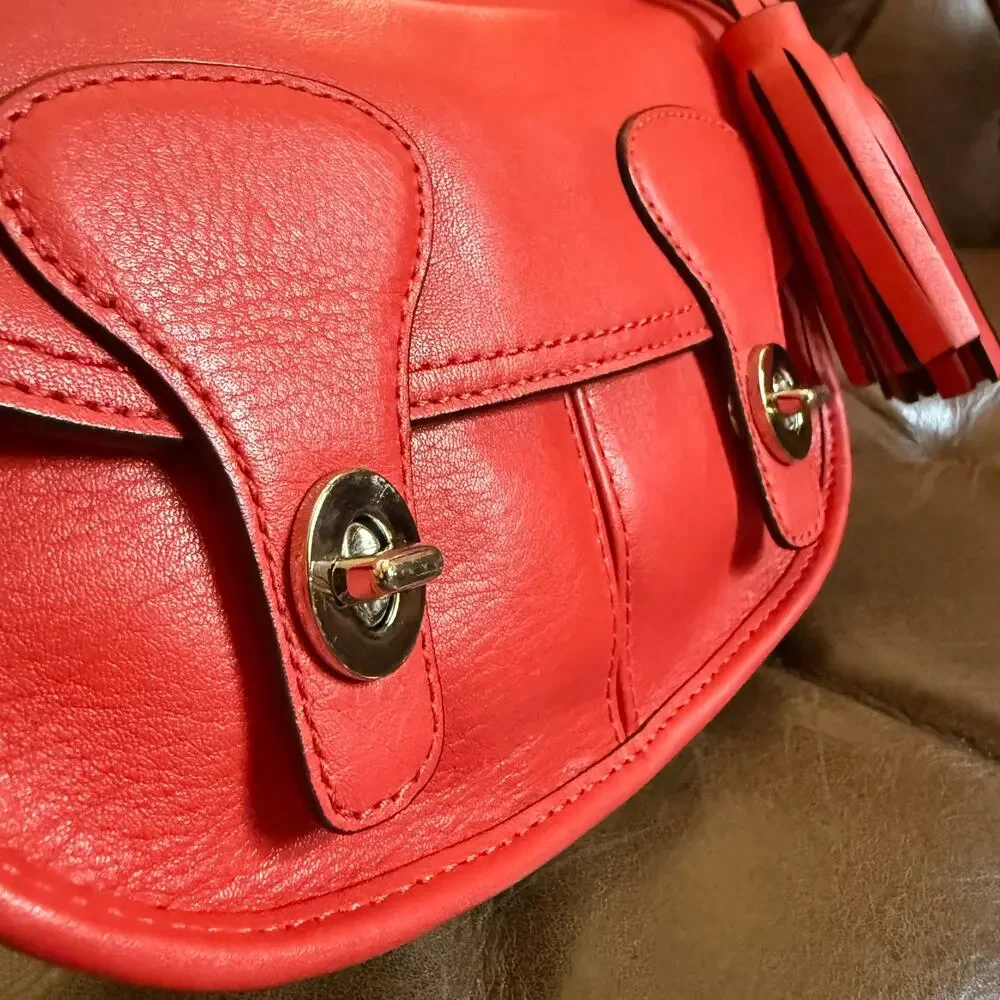 Coach Legacy Amanda 19925 Coral Red Leather Flap Crossbody Tassel Bag